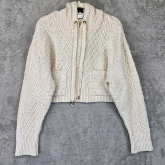 zara Cream Knit Cropped Hoodie sweater small - Picture 3 of 12